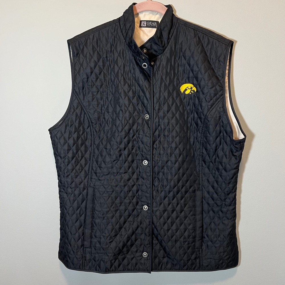 Gear For Sports Iowa Hawkeyes Quilted Vest Black Women's XL Snap Front NCAA Logo